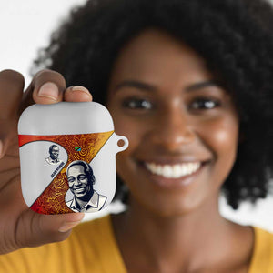 Julius Nyerere AirPods Case with Smiling Portrait, Tribal Pattern and Simplicity is Power Quote - African Pride