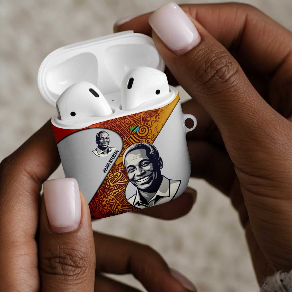 Julius Nyerere AirPods Case with Smiling Portrait, Tribal Pattern and Simplicity is Power Quote - African Pride