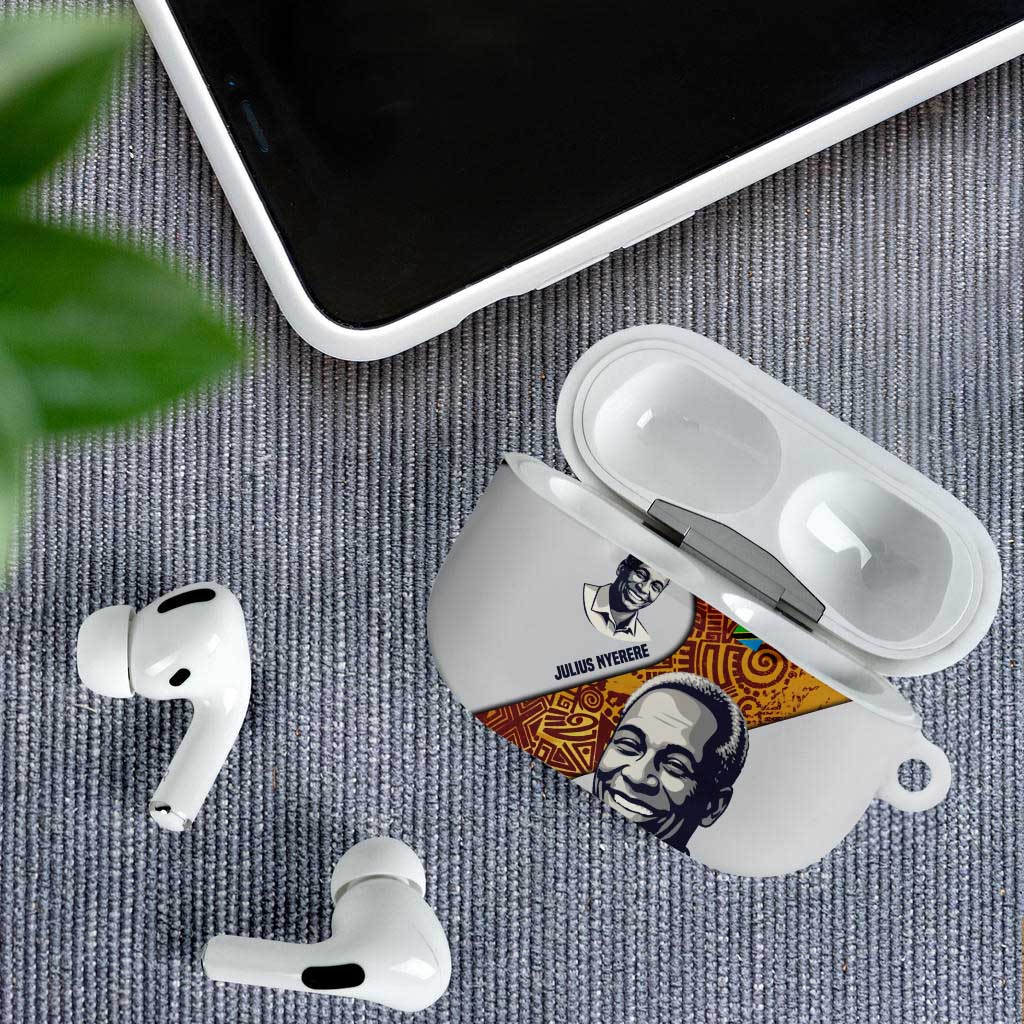 Julius Nyerere AirPods Case with Smiling Portrait, Tribal Pattern and Simplicity is Power Quote - African Pride