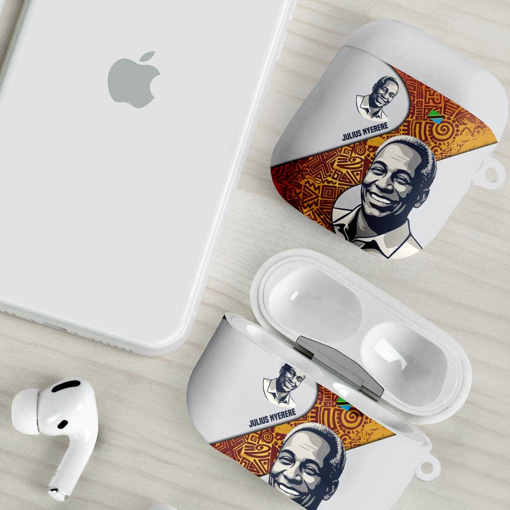 Julius Nyerere AirPods Case with Smiling Portrait, Tribal Pattern and Simplicity is Power Quote - African Pride