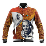 Julius Nyerere Baseball Jacket with Smiling Portrait, Tribal Pattern and Simplicity is Power Quote - African Pride