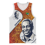 Julius Nyerere Basketball Jersey with Smiling Portrait, Tribal Pattern and Simplicity is Power Quote - African Pride