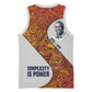 Julius Nyerere Basketball Jersey with Smiling Portrait, Tribal Pattern and Simplicity is Power Quote - African Pride