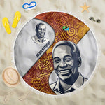 Julius Nyerere Beach Blanket with Smiling Portrait, Tribal Pattern and Simplicity is Power Quote - African Pride