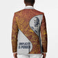 Julius Nyerere Blazer with Smiling Portrait, Tribal Pattern and Simplicity is Power Quote - African Pride
