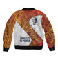 Julius Nyerere Bomber Jacket with Smiling Portrait, Tribal Pattern and Simplicity is Power Quote - African Pride