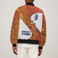 Julius Nyerere Bomber Jacket with Smiling Portrait, Tribal Pattern and Simplicity is Power Quote - African Pride
