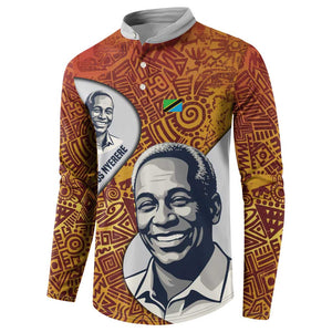 Julius Nyerere Button Sweatshirt with Smiling Portrait, Tribal Pattern and Simplicity is Power Quote