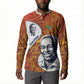 Julius Nyerere Button Sweatshirt with Smiling Portrait, Tribal Pattern and Simplicity is Power Quote