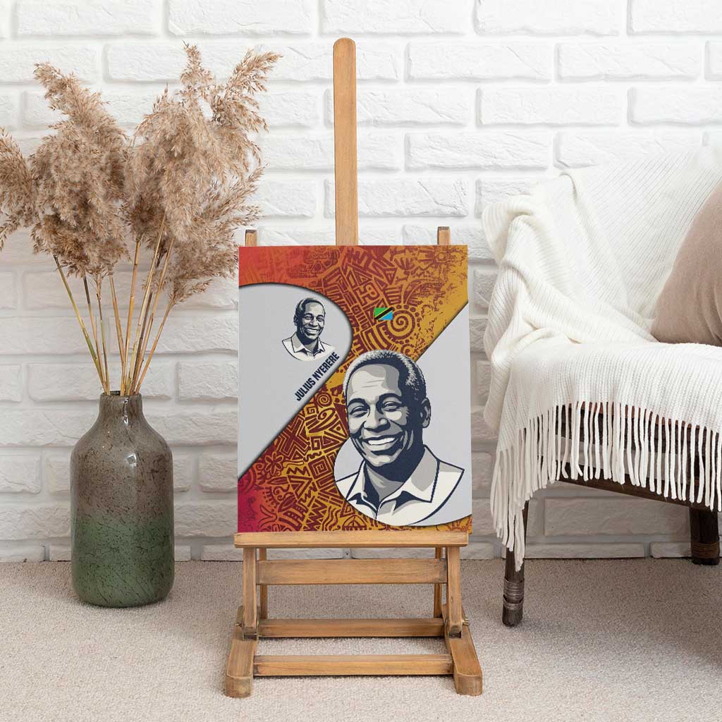 Julius Nyerere Canvas Wall Art with Smiling Portrait, Tribal Pattern and Simplicity is Power Quote - African Pride