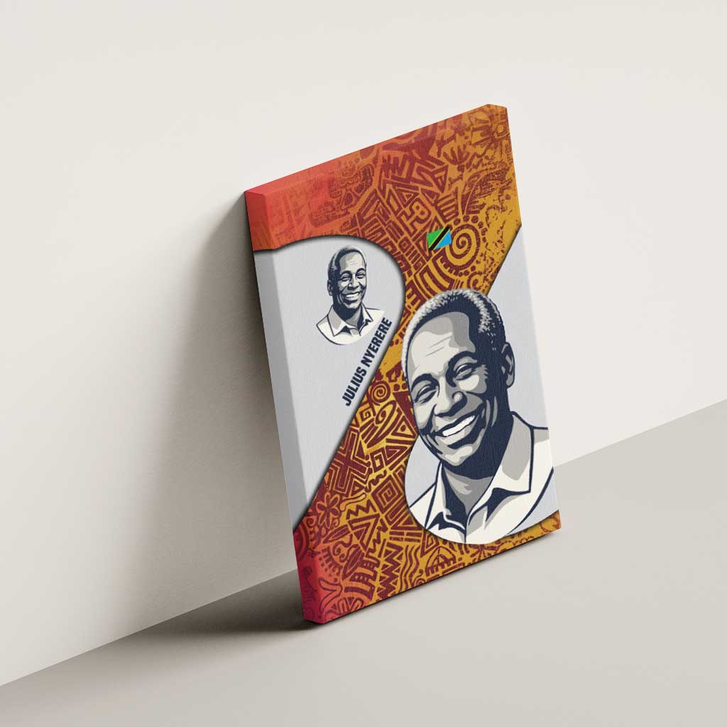 Julius Nyerere Canvas Wall Art with Smiling Portrait, Tribal Pattern and Simplicity is Power Quote - African Pride