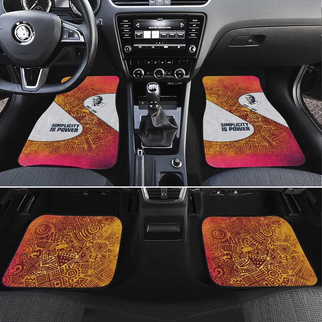 Julius Nyerere Car Mats with Smiling Portrait, Tribal Pattern and Simplicity is Power Quote - African Pride