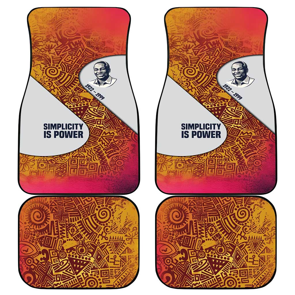 Julius Nyerere Car Mats with Smiling Portrait, Tribal Pattern and Simplicity is Power Quote - African Pride