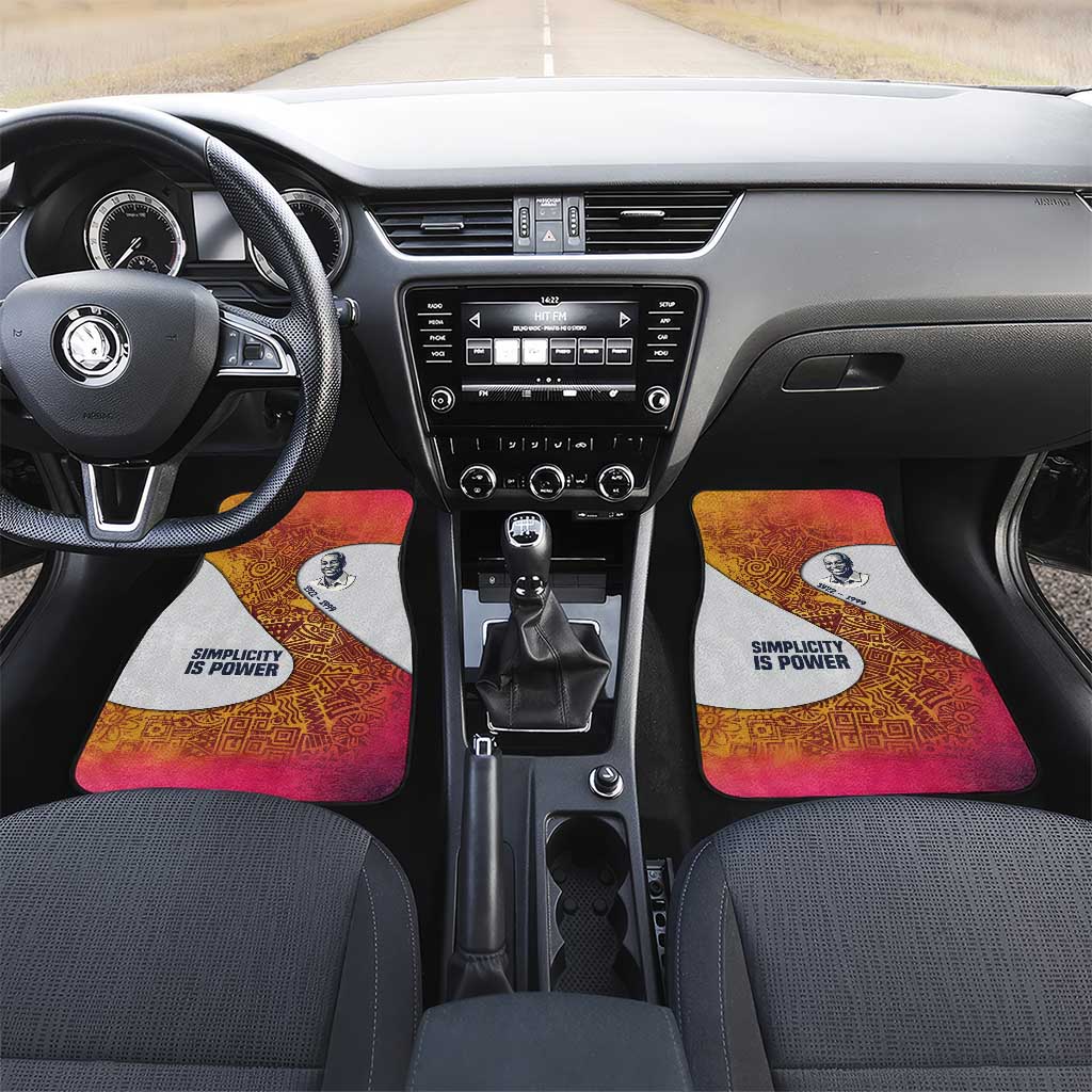 Julius Nyerere Car Mats with Smiling Portrait, Tribal Pattern and Simplicity is Power Quote - African Pride