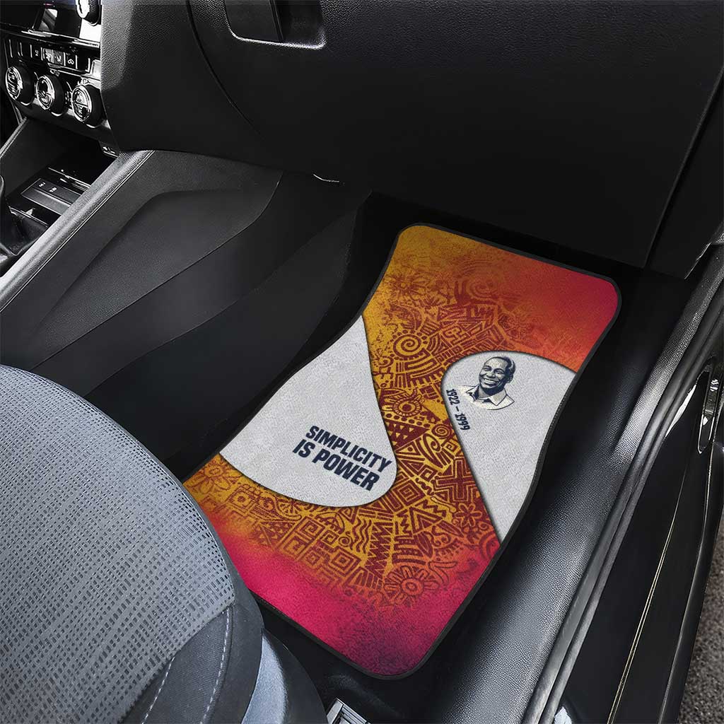 Julius Nyerere Car Mats with Smiling Portrait, Tribal Pattern and Simplicity is Power Quote - African Pride