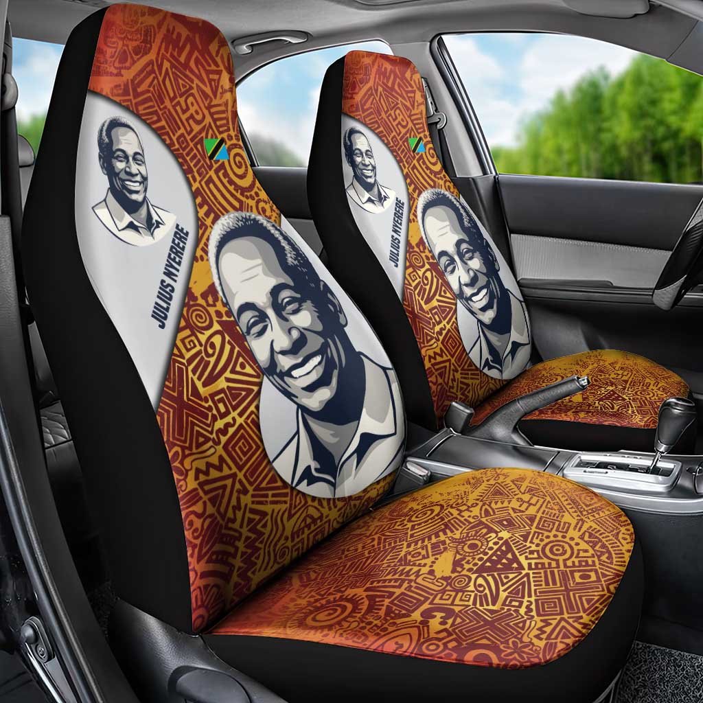 Julius Nyerere Car Seat Cover with Smiling Portrait, Tribal Pattern and Simplicity is Power Quote - African Pride