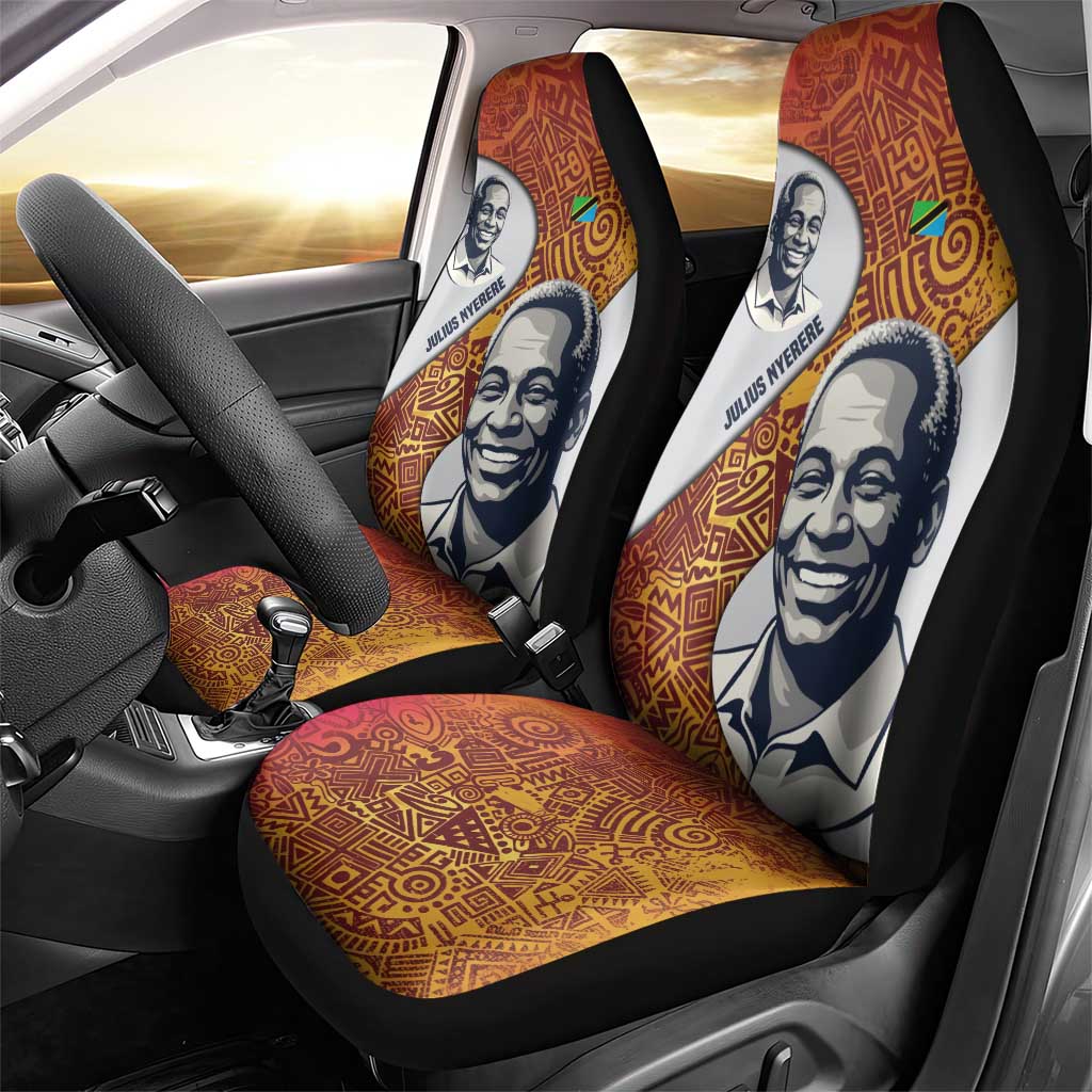Julius Nyerere Car Seat Cover with Smiling Portrait, Tribal Pattern and Simplicity is Power Quote - African Pride