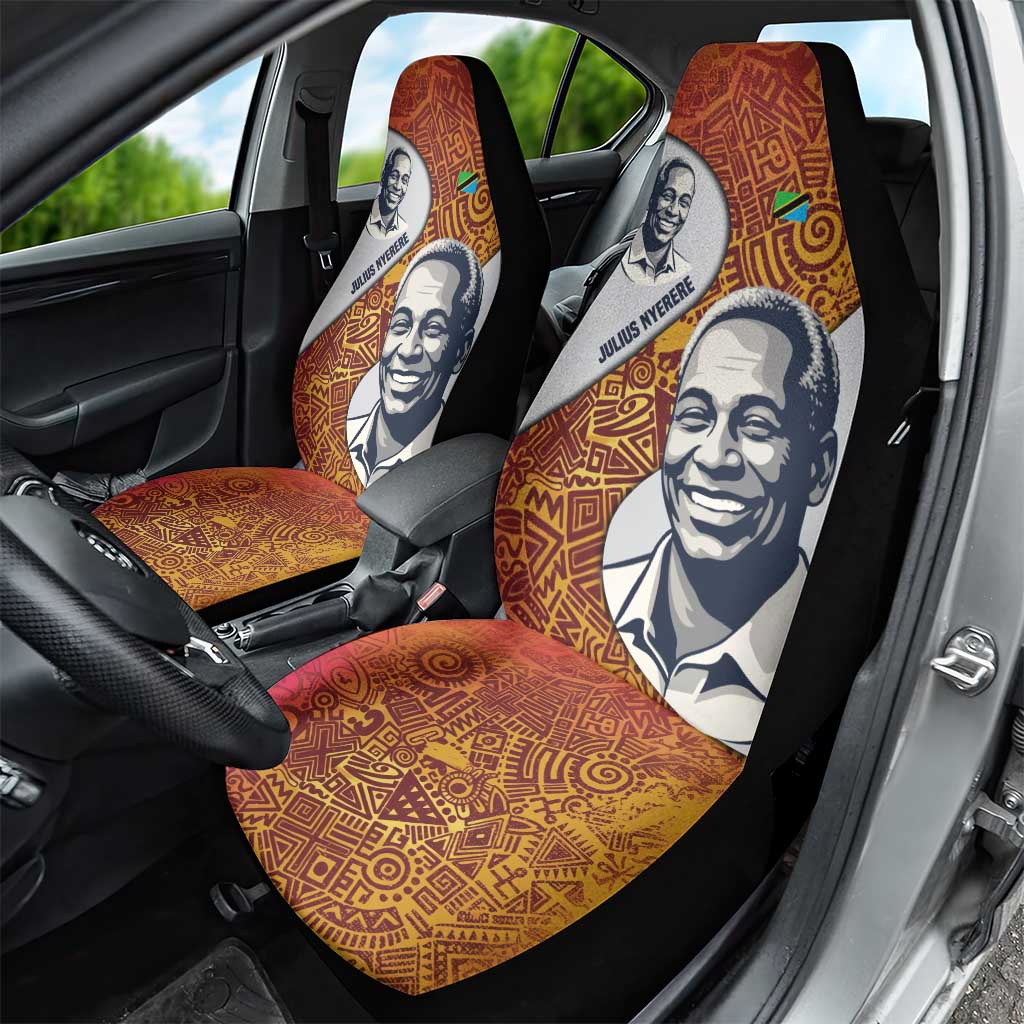 Julius Nyerere Car Seat Cover with Smiling Portrait, Tribal Pattern and Simplicity is Power Quote - African Pride