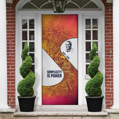 Julius Nyerere Door Cover with Smiling Portrait, Tribal Pattern and Simplicity is Power Quote - African Pride