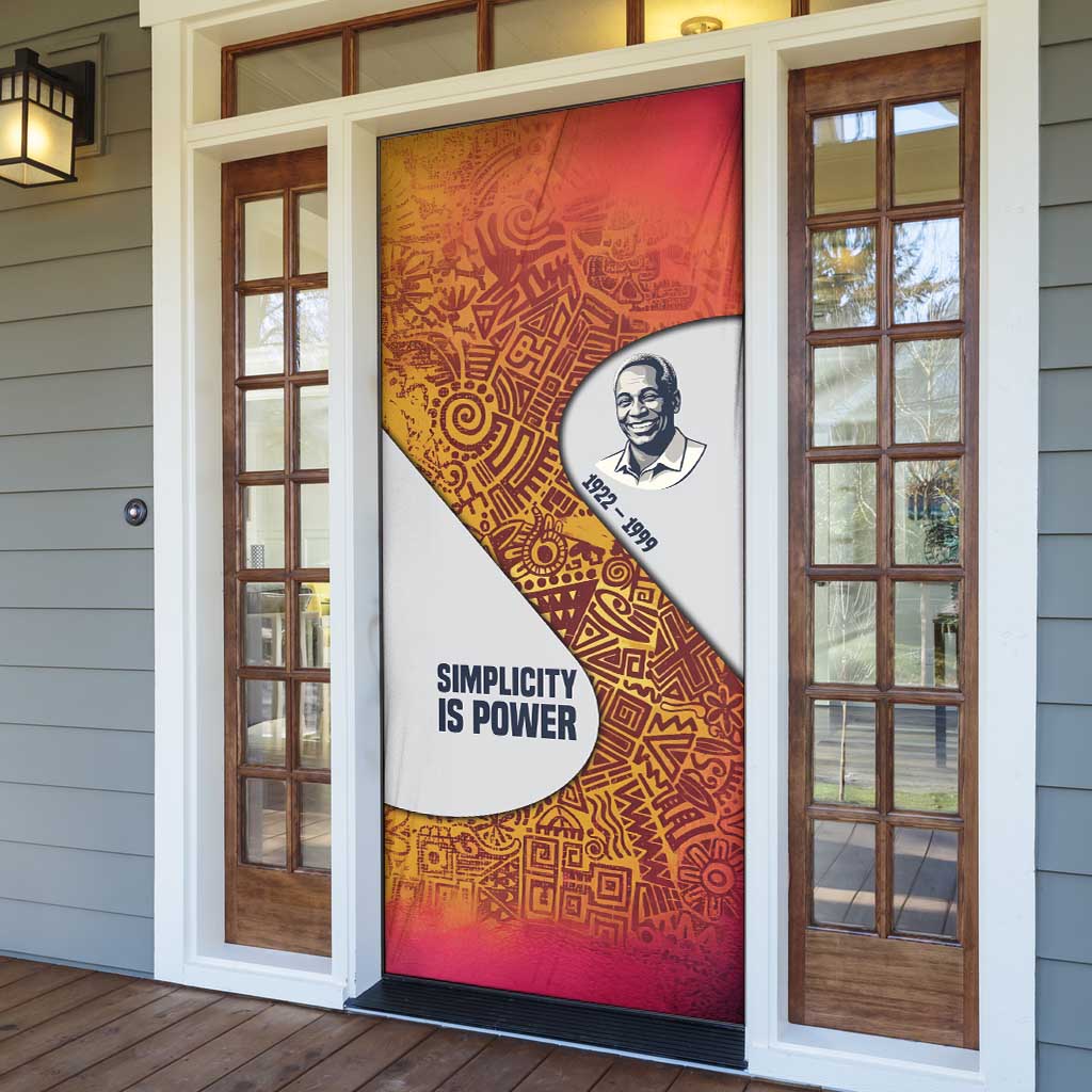 Julius Nyerere Door Cover with Smiling Portrait, Tribal Pattern and Simplicity is Power Quote - African Pride