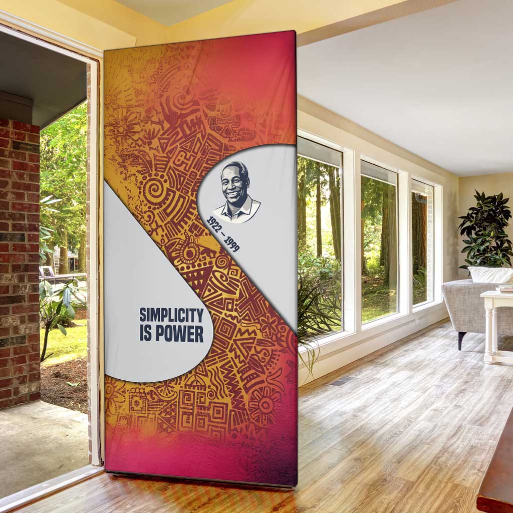 Julius Nyerere Door Cover with Smiling Portrait, Tribal Pattern and Simplicity is Power Quote - African Pride