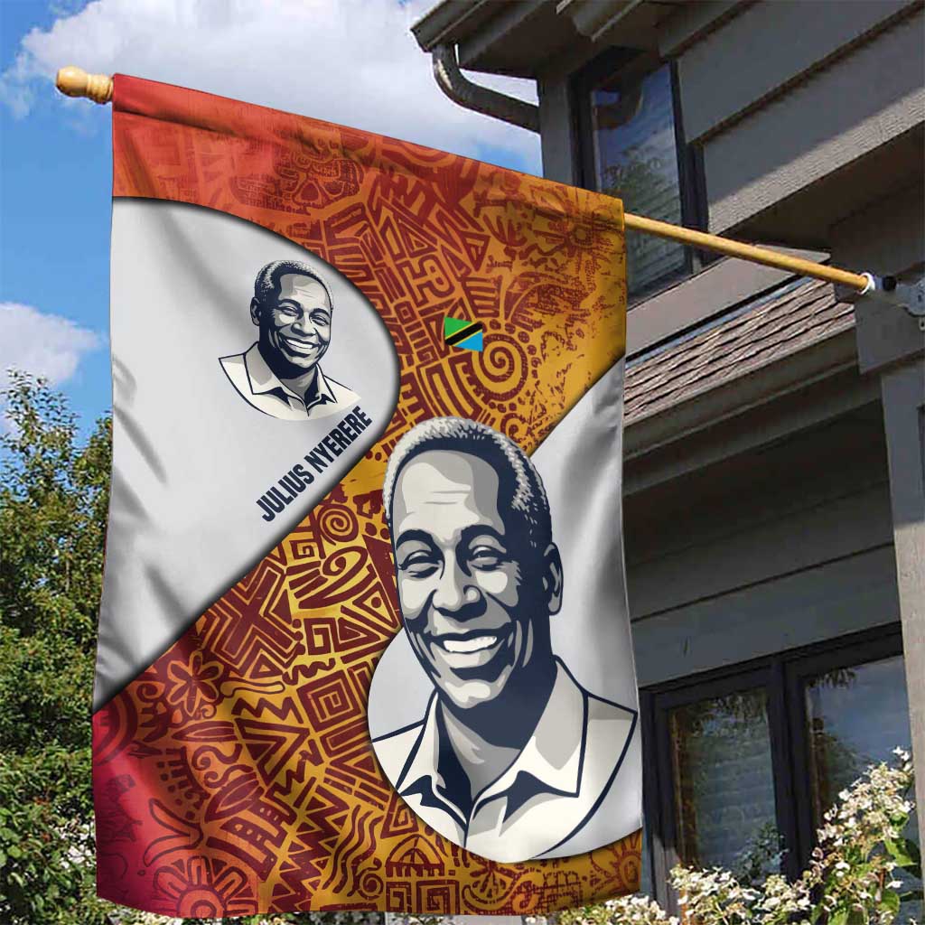 Julius Nyerere Garden Flag with Smiling Portrait, Tribal Pattern and Simplicity is Power Quote - African Pride