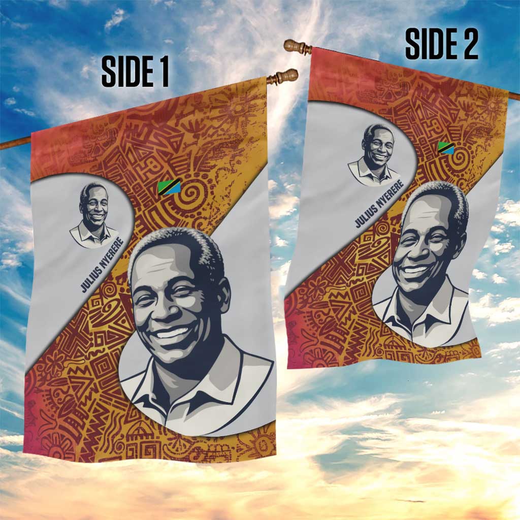 Julius Nyerere Garden Flag with Smiling Portrait, Tribal Pattern and Simplicity is Power Quote - African Pride