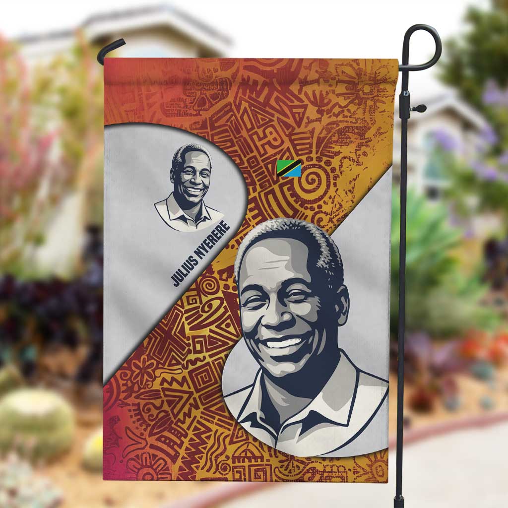 Julius Nyerere Garden Flag with Smiling Portrait, Tribal Pattern and Simplicity is Power Quote - African Pride