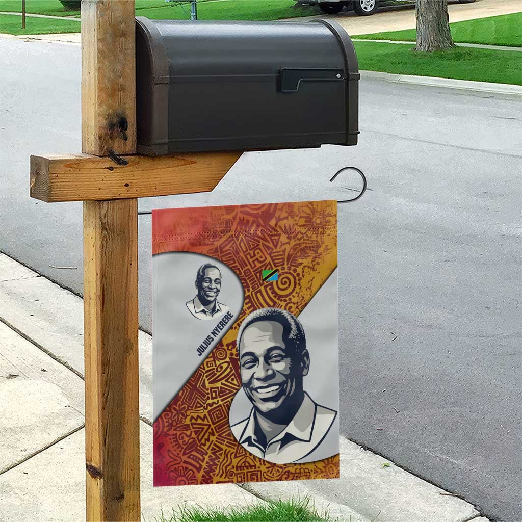 Julius Nyerere Garden Flag with Smiling Portrait, Tribal Pattern and Simplicity is Power Quote - African Pride