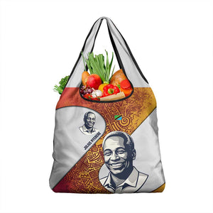 Julius Nyerere Grocery Bag with Smiling Portrait, Tribal Pattern and Simplicity is Power Quote - African Pride