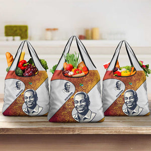 Julius Nyerere Grocery Bag with Smiling Portrait, Tribal Pattern and Simplicity is Power Quote - African Pride