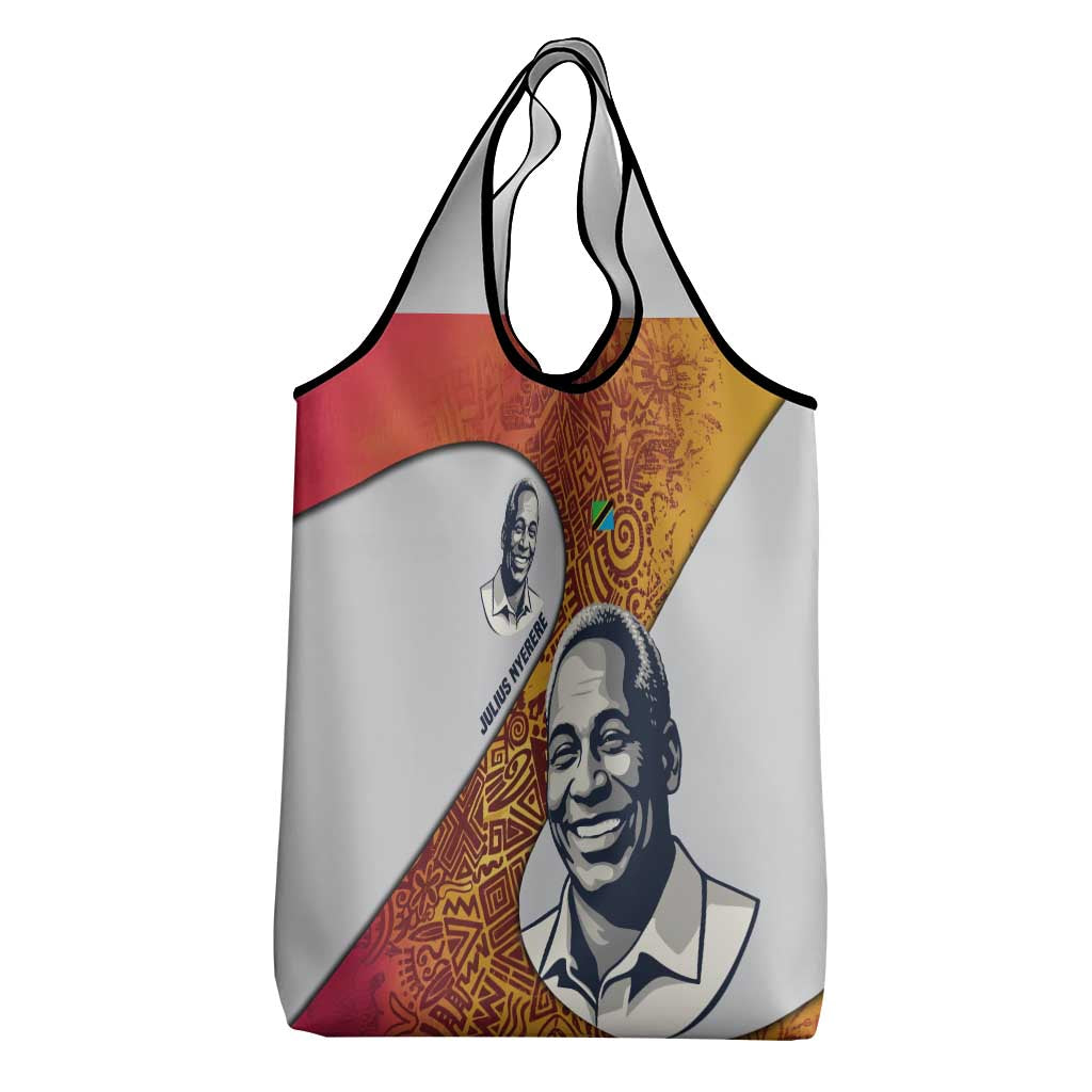 Julius Nyerere Grocery Bag with Smiling Portrait, Tribal Pattern and Simplicity is Power Quote - African Pride