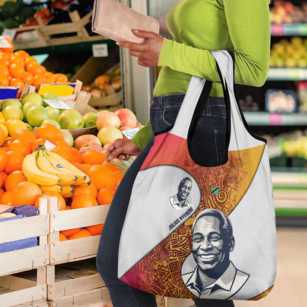 Julius Nyerere Grocery Bag with Smiling Portrait, Tribal Pattern and Simplicity is Power Quote - African Pride