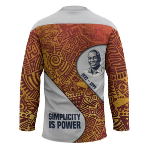 Julius Nyerere Hockey Jersey with Smiling Portrait, Tribal Pattern and Simplicity is Power Quote - African Pride