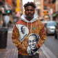 Julius Nyerere Hoodie with Smiling Portrait, Tribal Pattern and Simplicity is Power Quote - African Pride