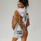 Julius Nyerere Hoodie Dress with Smiling Portrait, Tribal Pattern and Simplicity is Power Quote - African Pride