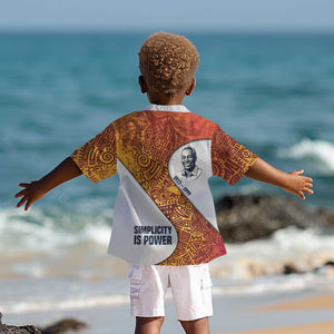 Julius Nyerere Kid Hawaiian Shirt with Smiling Portrait, Tribal Pattern and Simplicity is Power Quote - African Pride