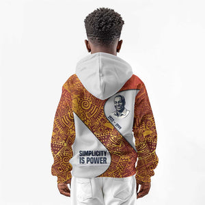 Julius Nyerere Kid Hoodie with Smiling Portrait, Tribal Pattern and Simplicity is Power Quote - African Pride