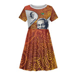 Julius Nyerere Kid Short Sleeve Dress with Smiling Portrait, Tribal Pattern and Simplicity is Power Quote - African Pride