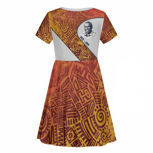 Julius Nyerere Kid Short Sleeve Dress with Smiling Portrait, Tribal Pattern and Simplicity is Power Quote - African Pride
