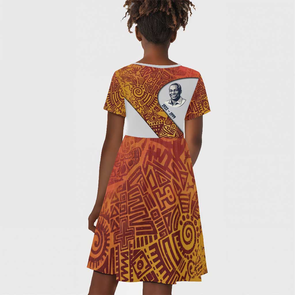 Julius Nyerere Kid Short Sleeve Dress with Smiling Portrait, Tribal Pattern and Simplicity is Power Quote - African Pride