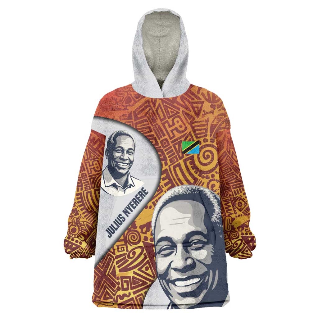 Julius Nyerere Kid Wearable Blanket Hoodie with Smiling Portrait, Tribal Pattern and Simplicity is Power Quote - African Pride