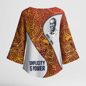 Julius Nyerere Kimono Sleeve Blouse with Smiling Portrait, Tribal Pattern and Simplicity is Power Quote - African Pride