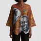 Julius Nyerere Kimono Sleeve Blouse with Smiling Portrait, Tribal Pattern and Simplicity is Power Quote - African Pride