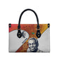 Julius Nyerere Leather Bag with Smiling Portrait, Tribal Pattern and Simplicity is Power Quote - African Pride