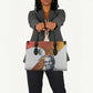 Julius Nyerere Leather Bag with Smiling Portrait, Tribal Pattern and Simplicity is Power Quote - African Pride