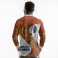 Julius Nyerere Long Sleeve Polo Shirt with Smiling Portrait, Tribal Pattern and Simplicity is Power Quote - African Pride