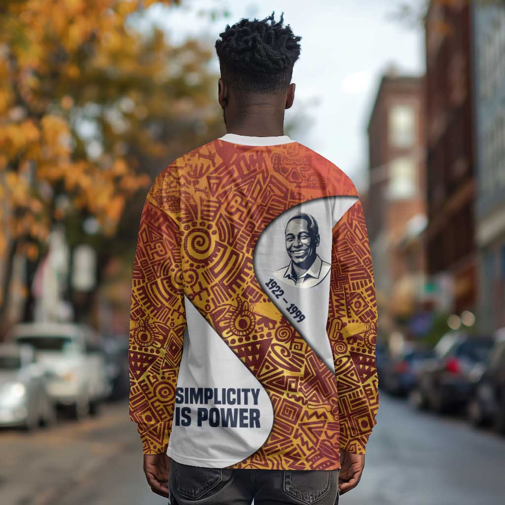 Julius Nyerere Long Sleeve Shirt with Smiling Portrait, Tribal Pattern and Simplicity is Power Quote - African Pride