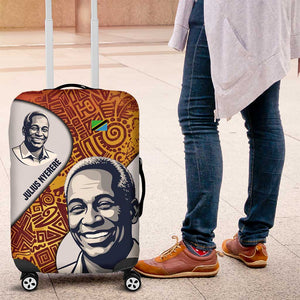 Julius Nyerere Luggage Cover with Smiling Portrait, Tribal Pattern and Simplicity is Power Quote - African Pride