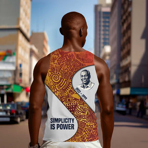 Julius Nyerere Men Tank Top with Smiling Portrait, Tribal Pattern and Simplicity is Power Quote - African Pride